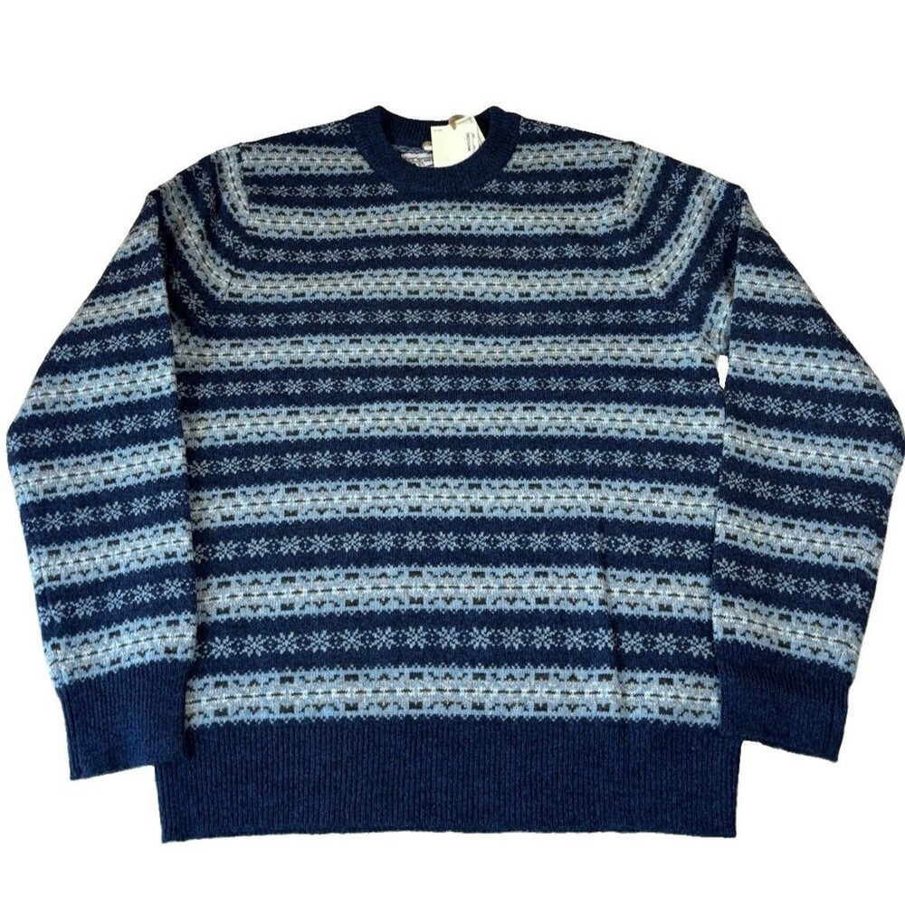 NWT Schott N.Y.C Lightweight Wool FairIsle Mens Blue Sweater geometric Size M